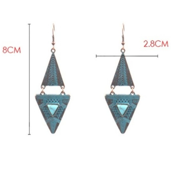 Boho bronze triangle turquoise Dangle Earrings - Picture 4 of 5